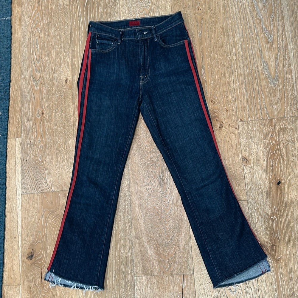 MOTHER brand Insider Crop Step Fray with red stripes, Size 26